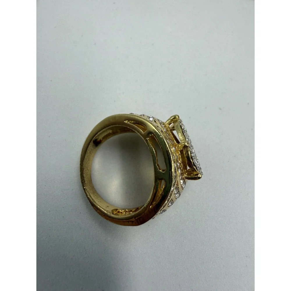 Gold Tone Iced Out Rhinestone Statement Ring Mens Size‎ 8.5 Hip Hop Pinky Ring